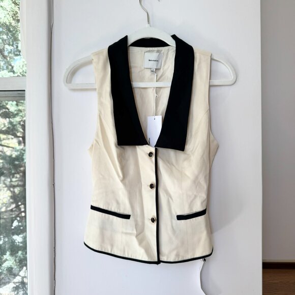 NWT Reformation Reba Top Vest Button Down Sleeveless Collar Cream Black - Picture 11 of 12